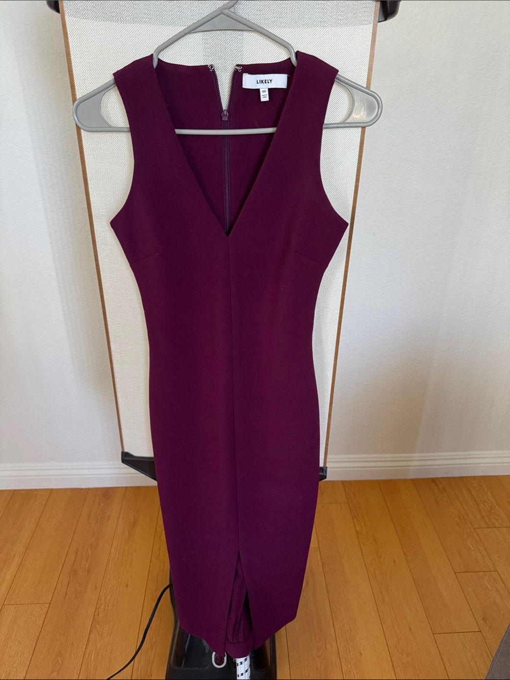 Likely Wine Sheath Midi Dress - V-Neck Sleeveless